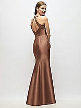 Alt View 3 Thumbnail - Cognac V-Neck Halter Satin Trumpet Gown