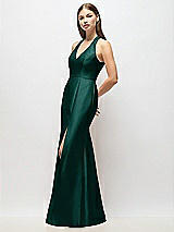 Alt View 2 Thumbnail - Evergreen V-Neck Halter Satin Trumpet Gown
