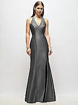 Alt View 1 Thumbnail - Gunmetal V-Neck Halter Satin Trumpet Gown