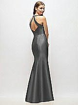 Alt View 3 Thumbnail - Gunmetal V-Neck Halter Satin Trumpet Gown