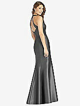 Rear View Thumbnail - Gunmetal V-Neck Halter Satin Trumpet Gown