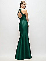 Alt View 3 Thumbnail - Hunter Green V-Neck Halter Satin Trumpet Gown