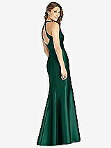 Rear View Thumbnail - Hunter Green V-Neck Halter Satin Trumpet Gown