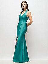 Alt View 2 Thumbnail - Jade V-Neck Halter Satin Trumpet Gown