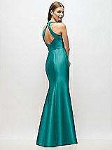 Alt View 3 Thumbnail - Jade V-Neck Halter Satin Trumpet Gown