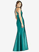 Rear View Thumbnail - Jade V-Neck Halter Satin Trumpet Gown