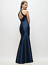 Alt View 3 Thumbnail - Midnight Navy V-Neck Halter Satin Trumpet Gown