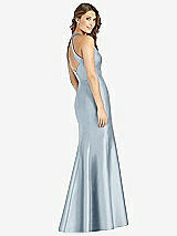 Rear View Thumbnail - Mist V-Neck Halter Satin Trumpet Gown