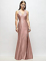 Alt View 1 Thumbnail - Neu Nude V-Neck Halter Satin Trumpet Gown