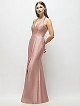 Alt View 2 Thumbnail - Neu Nude V-Neck Halter Satin Trumpet Gown