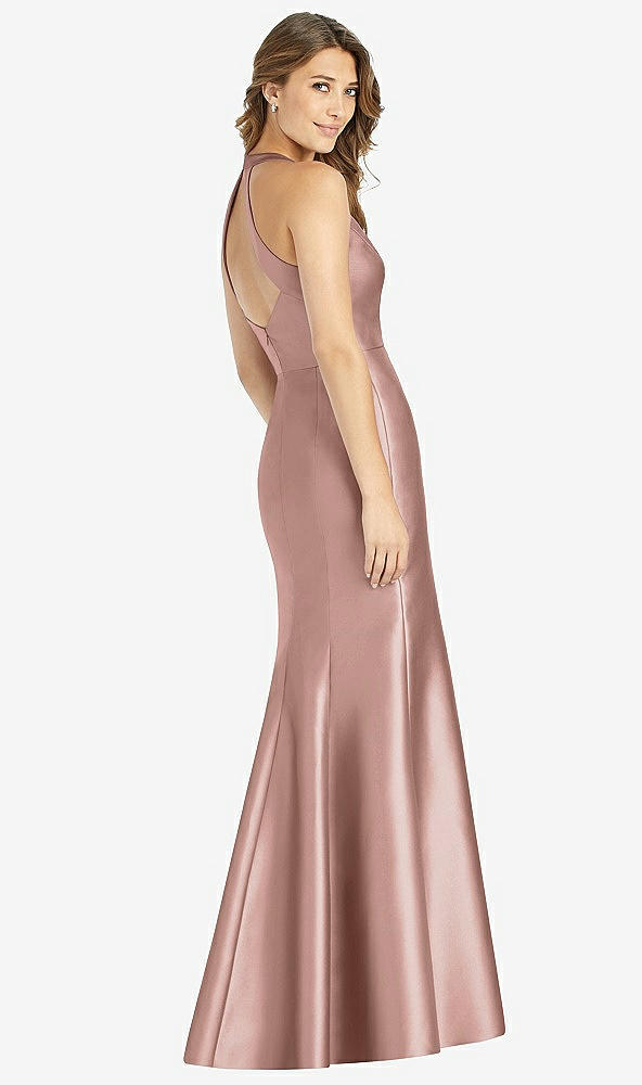 Back View - Neu Nude V-Neck Halter Satin Trumpet Gown