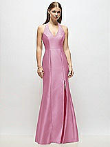 Alt View 1 Thumbnail - Powder Pink V-Neck Halter Satin Trumpet Gown
