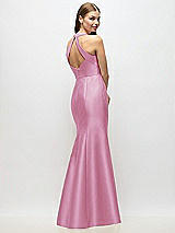 Alt View 3 Thumbnail - Powder Pink V-Neck Halter Satin Trumpet Gown