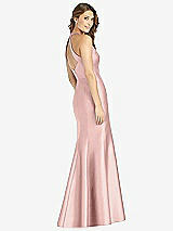 Rear View Thumbnail - Rose - PANTONE Rose Quartz V-Neck Halter Satin Trumpet Gown