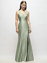 Alt View 1 Thumbnail - Sage V-Neck Halter Satin Trumpet Gown