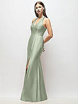 Alt View 2 Thumbnail - Sage V-Neck Halter Satin Trumpet Gown