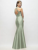 Alt View 3 Thumbnail - Sage V-Neck Halter Satin Trumpet Gown