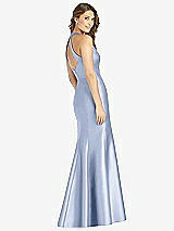 Rear View Thumbnail - Sky Blue V-Neck Halter Satin Trumpet Gown