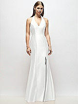 Alt View 1 Thumbnail - White V-Neck Halter Satin Trumpet Gown