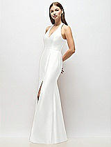 Alt View 2 Thumbnail - White V-Neck Halter Satin Trumpet Gown