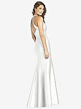 Rear View Thumbnail - White V-Neck Halter Satin Trumpet Gown