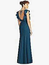 Rear View Thumbnail - Atlantic Blue Ruffle Cap Sleeve Open-back Trumpet Gown