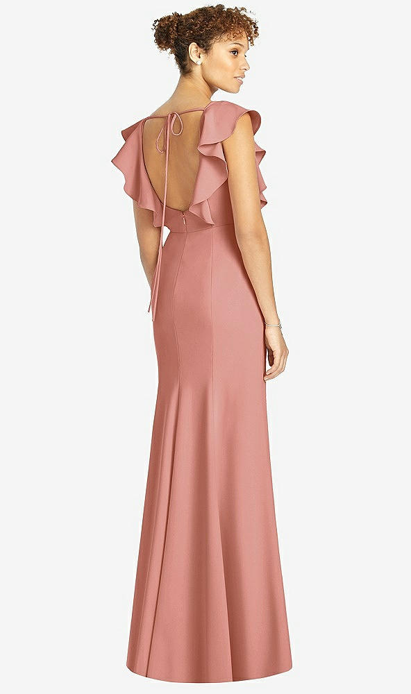 Back View - Desert Rose Ruffle Cap Sleeve Open-back Trumpet Gown