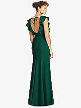 Rear View Thumbnail - Hunter Green Ruffle Cap Sleeve Open-back Trumpet Gown