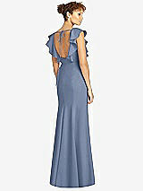 Rear View Thumbnail - Larkspur Blue Ruffle Cap Sleeve Open-back Trumpet Gown