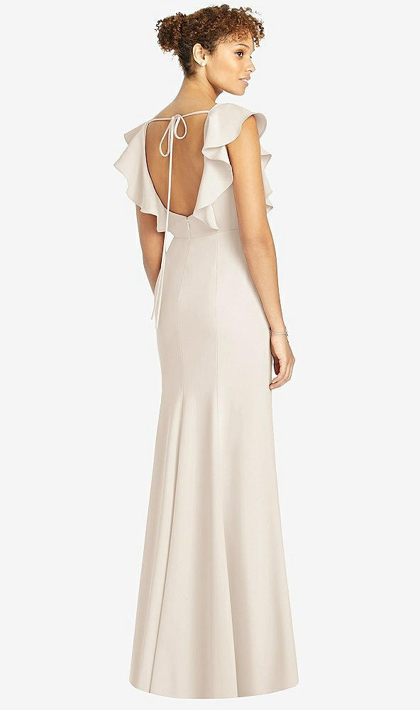 Back View - Oat Ruffle Cap Sleeve Open-back Trumpet Gown