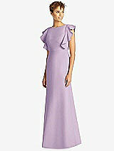 Front View Thumbnail - Pale Purple Ruffle Cap Sleeve Open-back Trumpet Gown