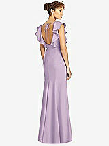 Rear View Thumbnail - Pale Purple Ruffle Cap Sleeve Open-back Trumpet Gown