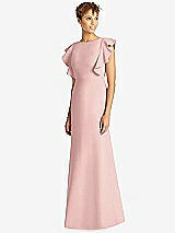 Front View Thumbnail - Rose - PANTONE Rose Quartz Ruffle Cap Sleeve Open-back Trumpet Gown