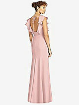 Rear View Thumbnail - Rose - PANTONE Rose Quartz Ruffle Cap Sleeve Open-back Trumpet Gown