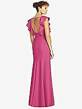 Rear View Thumbnail - Tea Rose Ruffle Cap Sleeve Open-back Trumpet Gown