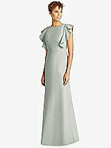 Front View Thumbnail - Willow Green Ruffle Cap Sleeve Open-back Trumpet Gown