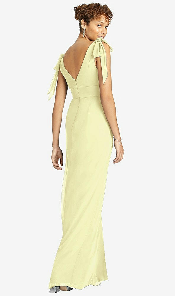 Back View - Butter Yellow Bow-Shoulder Sleeveless Deep V-Back Mermaid Dress