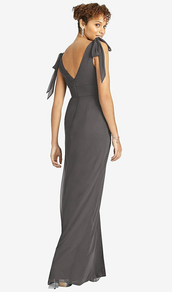 Back View - Caviar Gray Bow-Shoulder Sleeveless Deep V-Back Mermaid Dress