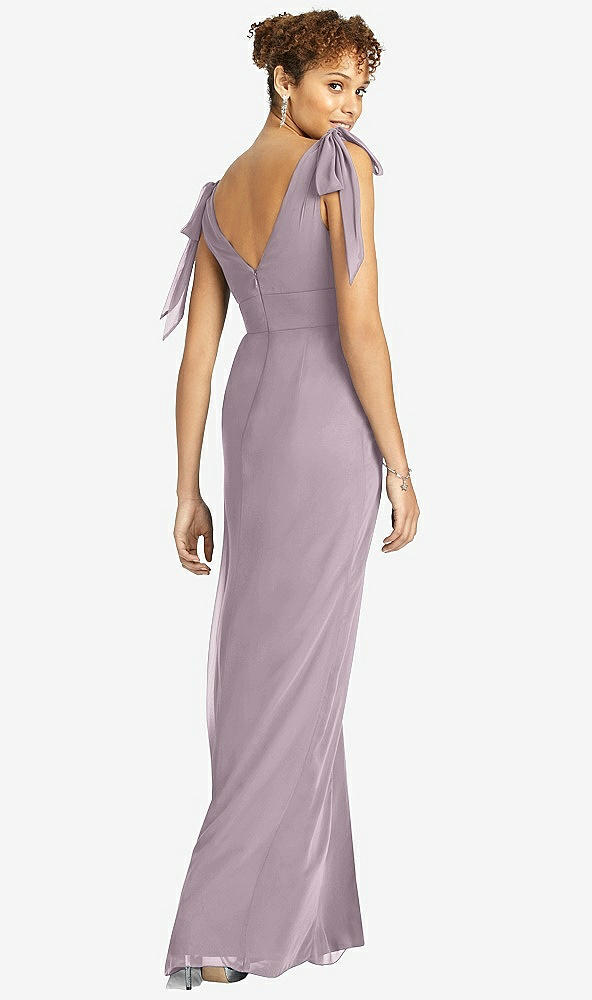 Back View - Lilac Dusk Bow-Shoulder Sleeveless Deep V-Back Mermaid Dress