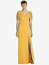 Front View Thumbnail - NYC Yellow Bow-Shoulder Sleeveless Deep V-Back Mermaid Dress