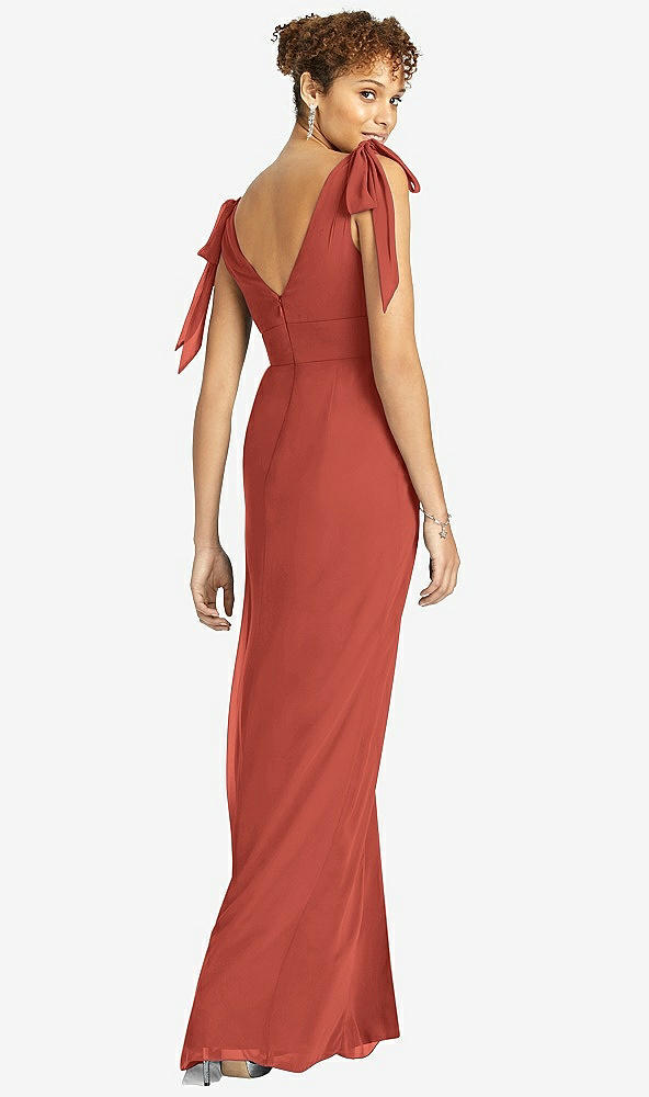 Back View - Amber Sunset Bow-Shoulder Sleeveless Deep V-Back Mermaid Dress