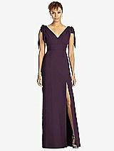 Front View Thumbnail - Aubergine Bow-Shoulder Sleeveless Deep V-Back Mermaid Dress