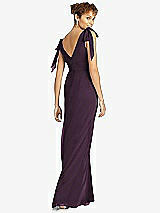 Rear View Thumbnail - Aubergine Bow-Shoulder Sleeveless Deep V-Back Mermaid Dress