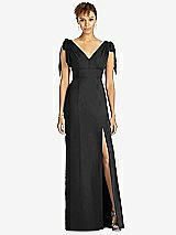 Front View Thumbnail - Black Bow-Shoulder Sleeveless Deep V-Back Mermaid Dress