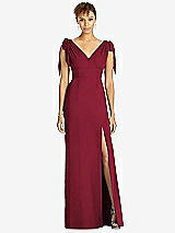 Front View Thumbnail - Burgundy Bow-Shoulder Sleeveless Deep V-Back Mermaid Dress