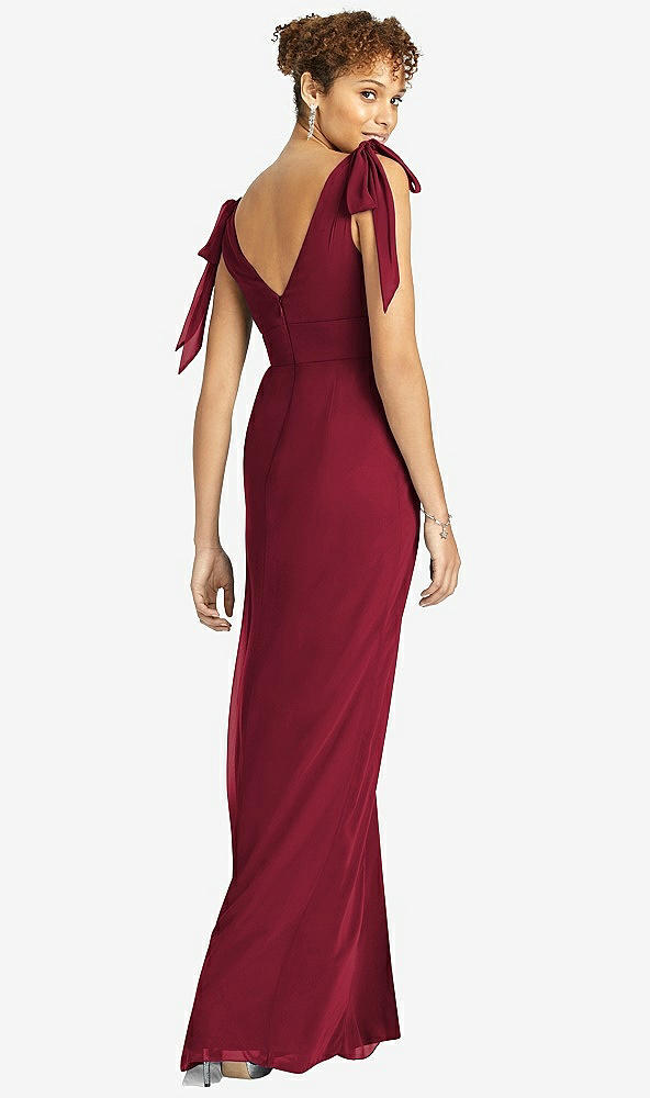 Back View - Burgundy Bow-Shoulder Sleeveless Deep V-Back Mermaid Dress