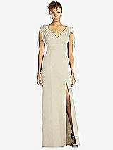 Front View Thumbnail - Champagne Bow-Shoulder Sleeveless Deep V-Back Mermaid Dress