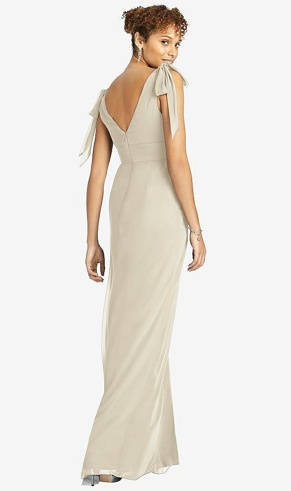 Back View - Champagne Bow-Shoulder Sleeveless Deep V-Back Mermaid Dress