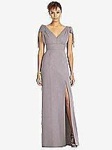 Front View Thumbnail - Cashmere Gray Bow-Shoulder Sleeveless Deep V-Back Mermaid Dress