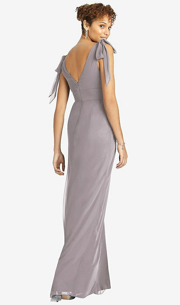 Back View - Cashmere Gray Bow-Shoulder Sleeveless Deep V-Back Mermaid Dress